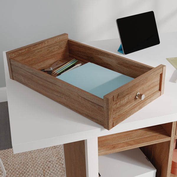 English Elm Work Table with Brown Melamine Top, 60x30x36in Sturdy Engineered Wood Workbench with Drawers & Shelves for Garage Studio B356P402743