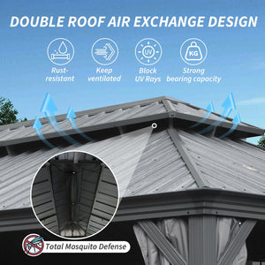 English Elm 14' X 20' Hardtop Gazebo – Stylish Metal Canopy With Drainage System, Privacy Curtains & Insect Netting W1859S00151