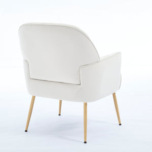 English Elm Velvet Barrel Accent Chair Tufted Shell Back with Metal Legs for Living Room Beige W5722P462508