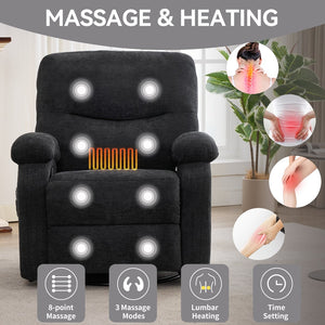 English Elm Hot Massage Rocking Swivel Lounge Chair with Heat Lumbar Support and Cup Holder W5029P388741