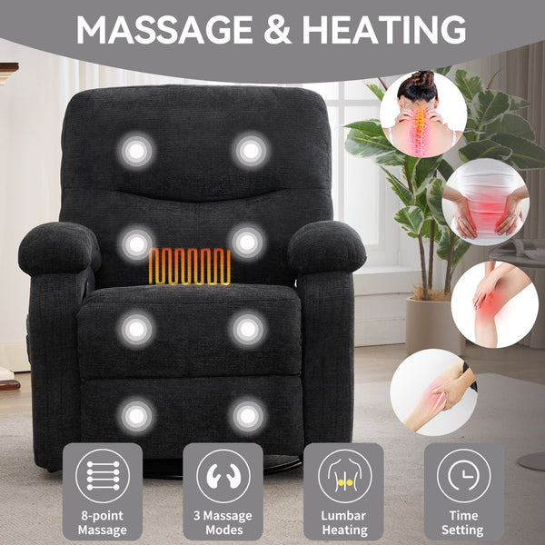 English Elm Hot Massage Rocking Swivel Lounge Chair with Heat Lumbar Support and Cup Holder W5029P388741