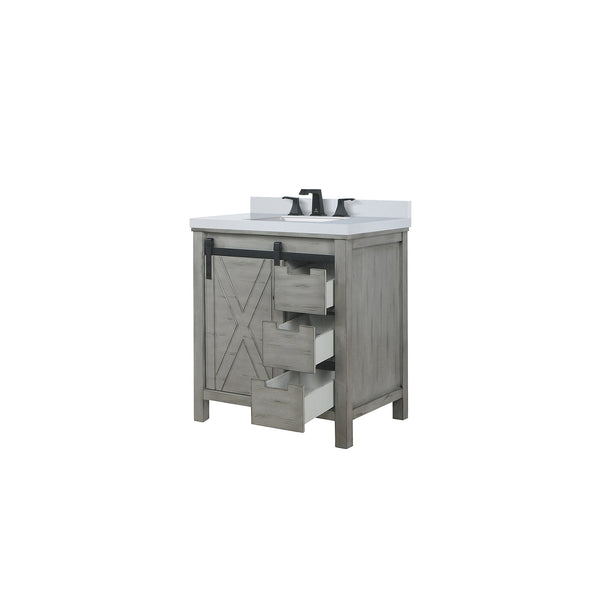 English Elm Ash Grey Bath Vanity 30" W X 22" D With Cultured Marble Top & Matte Black Faucet For Modern Elegance B2731P260110