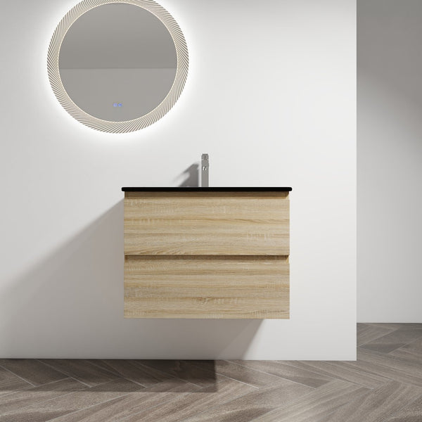 English Elm 30" Wall-Mounted Bathroom Vanity With Black Sink, Soft-Close Drawers, Modern Space-Saving Design W999S00194