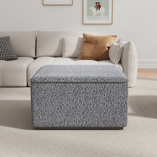 English Elm Square Woven Loop Yarn Ottoman Textural Upholstered Footrest for Modern Living Rooms N769P350123B
