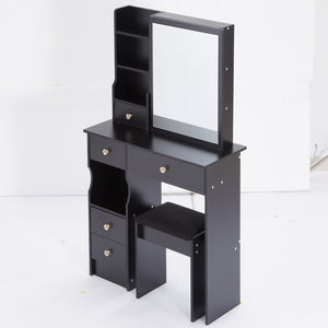 English Elm 29.2" Stylish Compact Desktop Vanity Set With Cushioned Stool & Extra-Large Sliding Mirror, Ideal For Small Spaces W936P226017