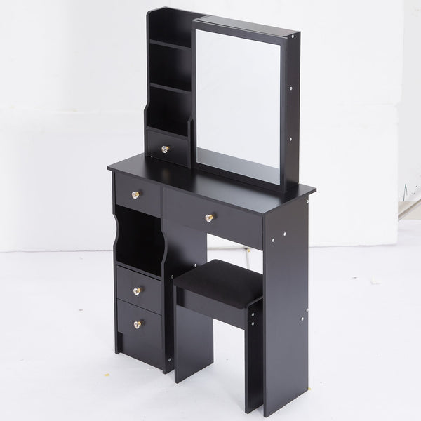 English Elm 29.2" Stylish Compact Desktop Vanity Set With Cushioned Stool & Extra-Large Sliding Mirror, Ideal For Small Spaces W936P226017