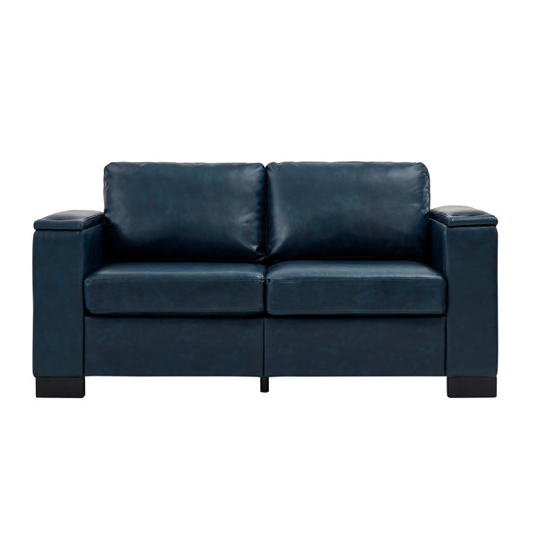 English Elm 67.7" Modern Loveseat Sofa with Cup Holders and Hidden Storage, Polyester Upholstery, Solid Wood Frame Navy Blue W1097S00200