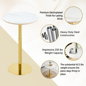 English Elm Rock Slab Round Bar Table with Gold Stainless Steel Base for Modern Home Entertaining W2920P443467