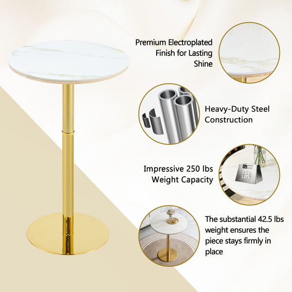 English Elm Rock Slab Round Bar Table with Gold Stainless Steel Base for Modern Home Entertaining W2920P443467