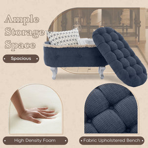 English Elm Christopher Knight Home® - 29.5'' Storage Bench with Button-Tufted Fabric, Tassel-Trim Ottoman with Hidden Compartment for Bedroom Blue 30.25 L x 18.5 W x 14 H N761P335817C