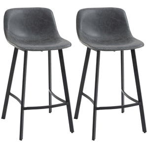 English Elm HOMCOM Upholstered Counter Height Bar Stools with Curved Back and Steel Legs, Comfortable Set of 2 Grey W2225P217128