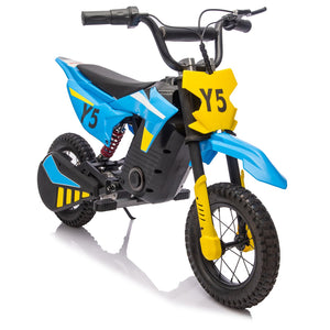 English Elm 24v 250w Kids Off-road Electric Motorcycle with Led Lights Bluetooth and Rear Suspension Blue W1578P203980