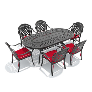 English Elm 7-piece Cast Aluminum Outdoor Dining Set Ornate Patio Table Six Stacking Chairs W1710S00644