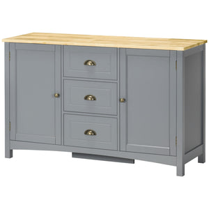 English Elm Homcom Retro Sideboard Buffet Cabinet With Rubber Wood Top, Adjustable Shelves & Drawers For Storage W2225P217364