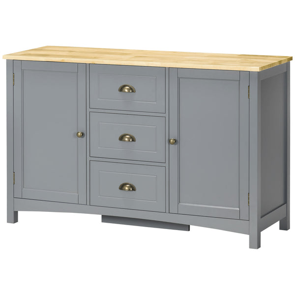 English Elm Homcom Retro Sideboard Buffet Cabinet With Rubber Wood Top, Adjustable Shelves & Drawers For Storage W2225P217364
