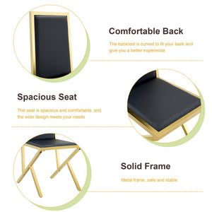 English Elm 2-pack Black Pu Leather Dining Chairs with Angled Silver Metal Legs Modern Set Black+Gold W1151P301824