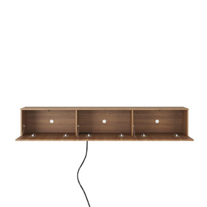 English Elm Floating LED TV Stand Wall Mounted with 16-Color Ambience, Modern Floating Cabinet with Ample Storage for 55–65" TVs Wood 74.8 L x 21.46 W x 5.51 H W1321P301176