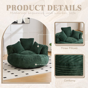 English Elm Bean Bag Sofa Oversized Corduroy Floor Lounge Chair with Armrests Pillows Foam Fill Emerald W395P426813