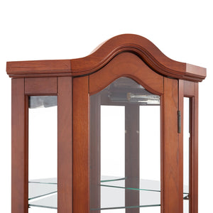 English Elm Corner Curio Display Cabinet with Mirrored Back, Interior Lighting, Adjustable Glass Shelves, Elegant Finish Walnut W1693P171662
