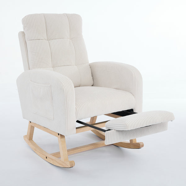 English Elm Modern Accent Rocking Chair - Stylish Nursery Glider With High Back, Solid Wood Legs & Side Pocket W2725P276730