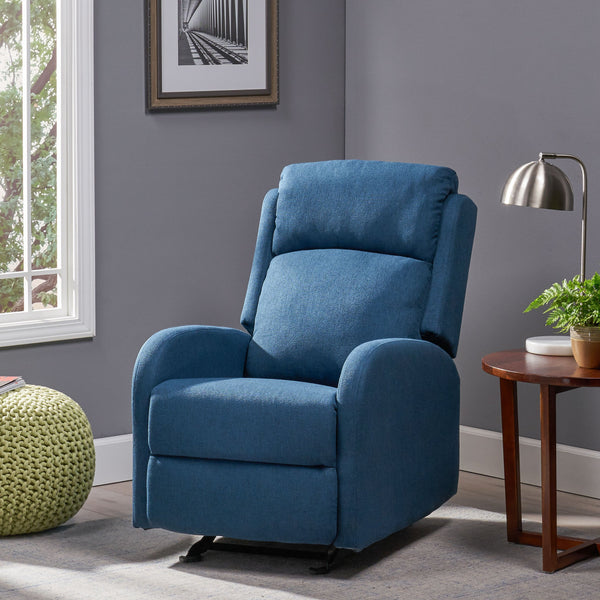 English Elm Christopher Knight Home® - 25" Plush Waterfall Backrest Manual Rocker Recliner with Curved Arms and Smooth Lever Recline Navy Blue 62805.00