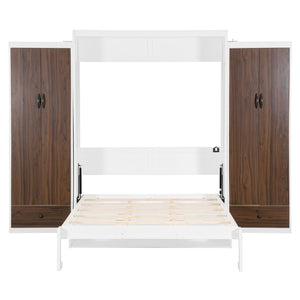 English Elm Queen Murphy Wall Bed with Fold Down Desk Dual Wardrobes and Drawers in White LP000925AAK