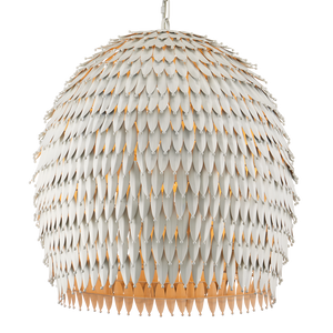 Overlay Pendant: Artisanal White Dome Light Fixture with Fluted Edges for Bohemian Elegance