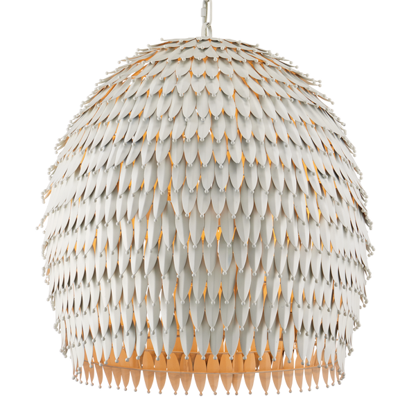 Overlay Pendant: Artisanal White Dome Light Fixture with Fluted Edges for Bohemian Elegance