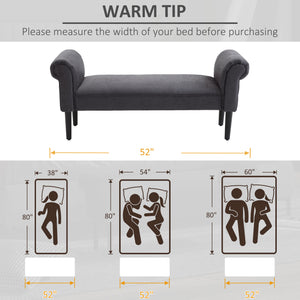 English Elm HOMCOM Upholstered Linen 52" End of Bed Bench with Armrests, Padded Ottoman Seat and Under-Storage Grey W2225P217018