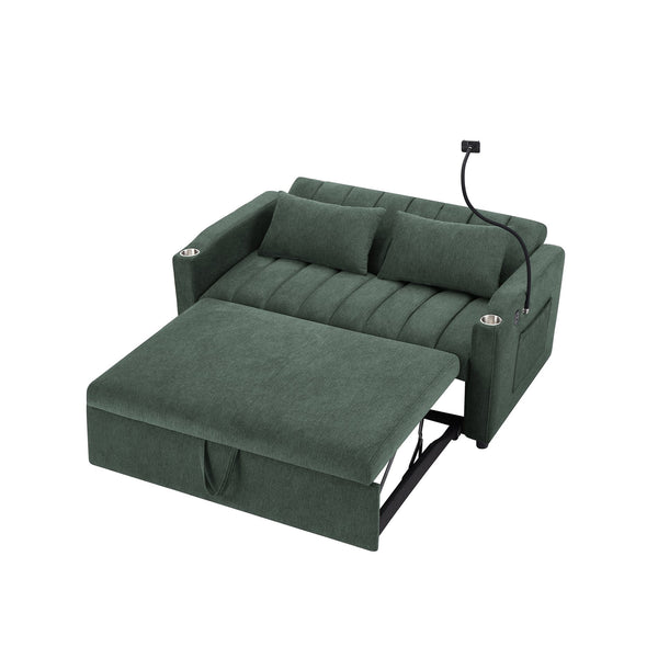 English Elm 55.9" Convertible Sleeper Loveseat with Usb Ports Cup Holders and Swivel Phone Mount N719P400685F