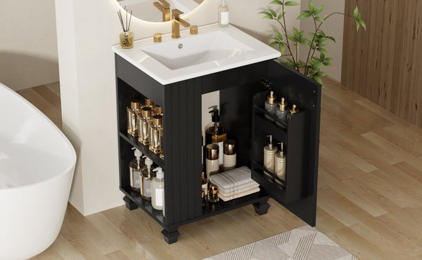English Elm Christopher Knight Home® - 24" Retro Bathroom Vanity with Ceramic Sink, Solid Wood Frame, Soft-Close Door, Ample Storage Black N759P293645B