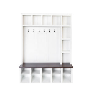English Elm On-Trend Farmhouse Wooden Hall Tree With 6 Hooks, 4-In-1 Storage Bench & Adjustable Shelves, White N721S000044K-GIGA