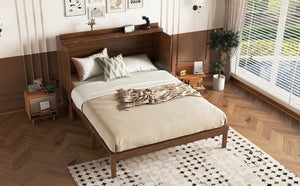 English Elm Queen Size Murphy Bed - Stylish Pine Wood Cabinet With Power Station & Rattan Panel For Space-Saving W504S00234-GIGA