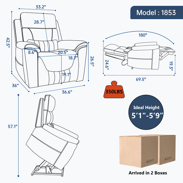 English Elm Dual Motor Power Lift Recliner with Massage Heat and Leatherair Upholstery 350 Lb W3224S00020
