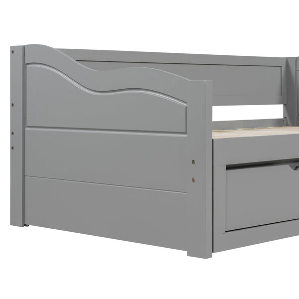 English Elm Wooden Twin Daybed with Pull Out Trundle and Dual Storage Drawers for Guest Rooms Gray LP000519AAE-1