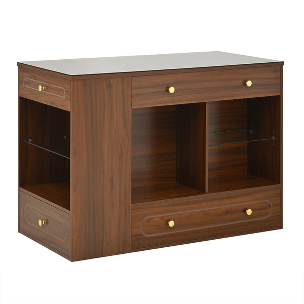 English Elm Closet Elegant walk-in island with glass display top, 6 drawers and open shelves for organized storage Walnut 39.76 L x 17.32 W x 12.2 H N733S304513D