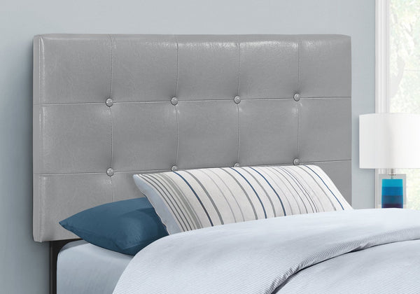 English Elm Bed, Twin Upholstered Headboard In Grey Faux Leather, Button-Tufted Design For Stylish Bedrooms B2710P219550