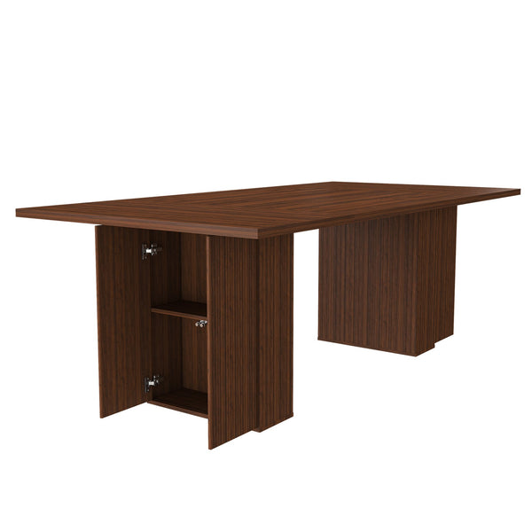 English Elm 78 Inch Rectangular Farmhouse Dining Table Seats 6 with Built-in Storage Base W2700P385518
