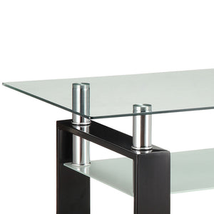 English Elm Moriah Black 3-Tier Glass & Metal Coffee Table with Casters, Tempered Shelves, Sleek Polished Finish B062S00673