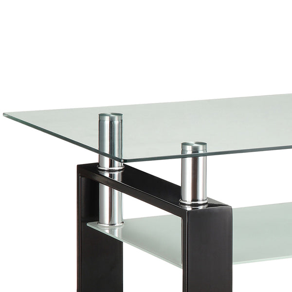 English Elm Moriah Black 3-Tier Glass & Metal Coffee Table with Casters, Tempered Shelves, Sleek Polished Finish B062S00673