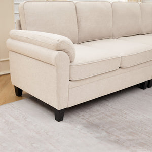 English Elm 102 Inch Linen Modular Sectional Sofa with Hidden Storage and Cloud Cushion Comfort Beige W1099S00210