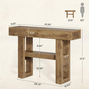 English Elm Entryway Console Table Two Tier Open Shelf Farmhouse Sofa Vintage Brown Finish T3971P462369