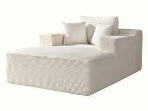 English Elm Convertible Chaise Lounge Striped Corduroy Foam Sleeper Chair for Living Room Beige B2735P383862