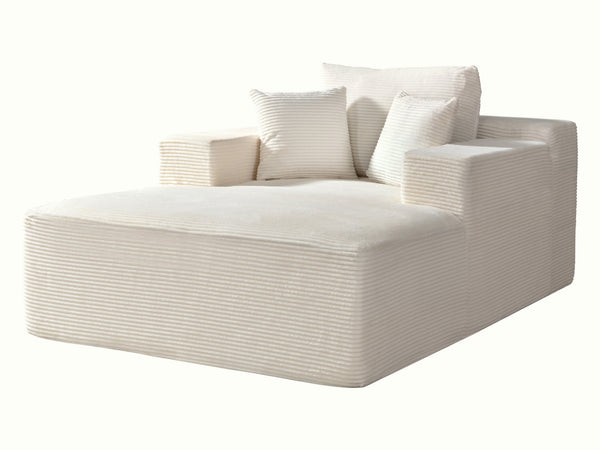 English Elm Convertible Chaise Lounge Striped Corduroy Foam Sleeper Chair for Living Room Beige B2735P383862