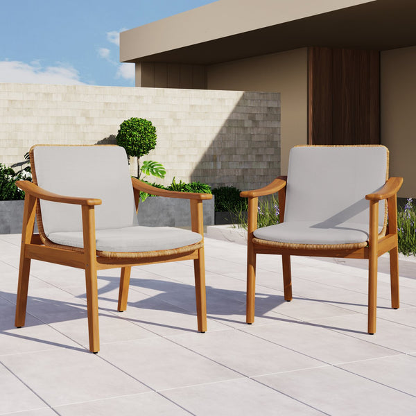 English Elm Christopher Knight Home® - Outdoor Dining Chairs Set of 2 with Acacia Wood Frame and Brown PE Wicker, Waterproof Cushions, 400lb Capacity Grey,Teak N779P280043G