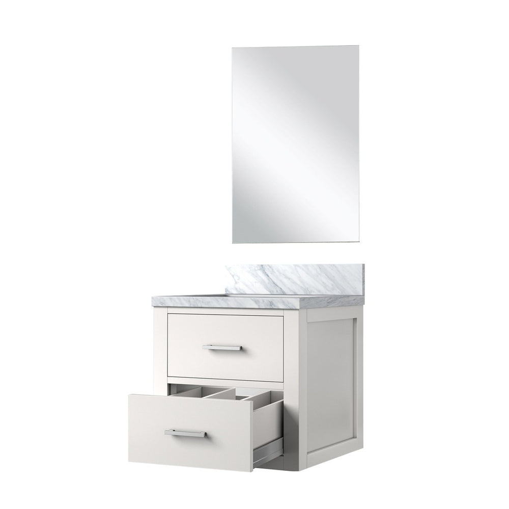 English Elm White Single Bath Vanity Set With Acrylic Countertop, Soft-Close Doors & Frameless Mirror For Style B2731S01416-GIGA