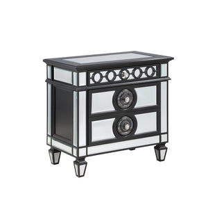 English Elm Varian Mirrored Nightstand with Crystal Knobs, Sunburst Trim & Felt-Lined Drawer — Black/Silver Finish B2726P303758