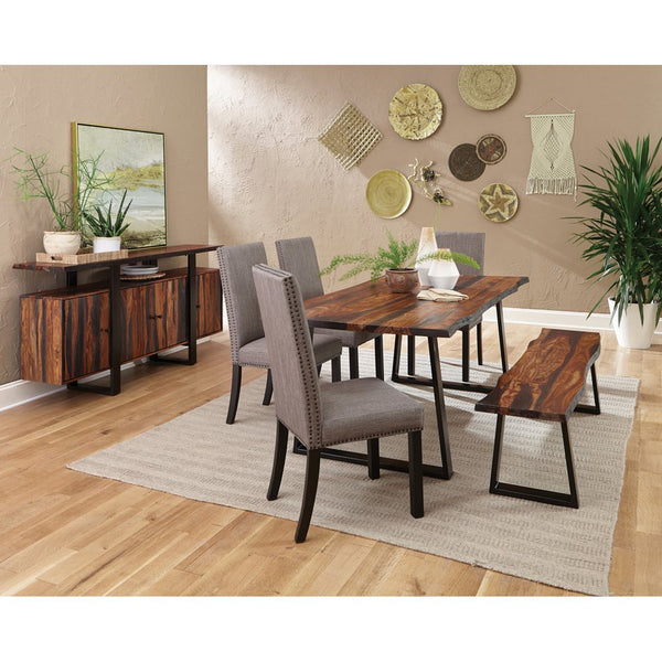 English Elm Kappelman Grey Sheesham Industrial 4-Door Server with Dual Countertops and U-Shaped Metal Legs B062P353472