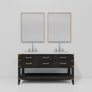 English Elm Black Oak Double Bath Vanity With Carrara Marble Top, Chrome Faucets & 28" Mirrors For Stylish Upgrade B2731S02196