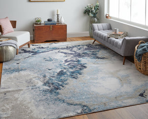 Feizy Rugs Astra Abstract Watercolor Rug – Elevate Your Space With Luxurious Metallic Designs And Soft Texture Blue,Gray,Ivory Polyester,Polypropylene Ara39l4fgrynvyf00